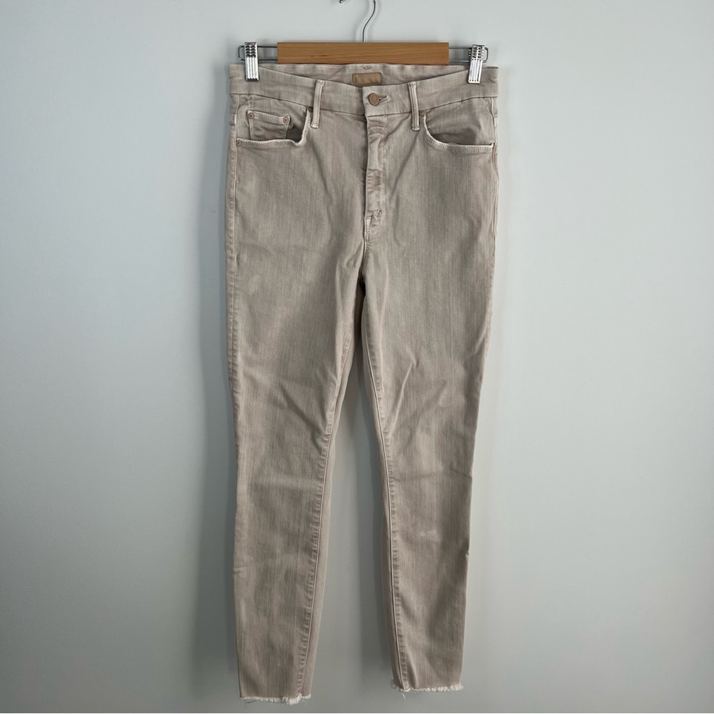 MOTHER Denim High Waisted Looker Jeans Ankle Fray Skinny Beige Khaki 29x28